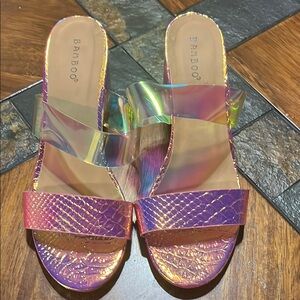 ⛱️Bamboo Iridescent chunky heel Slide Sandals